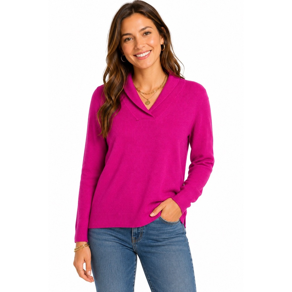 Zeagoo Pink Ribbed Knit Shawl Collar Pullover Sweater S Barbiecore Minimalist